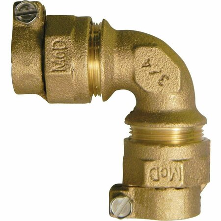 A Y MCDONALD 3/4 In. 90 Deg. Brass Elbow, CTS Polyethylene Pipe Connector 1/4 Bend 74761-22 A